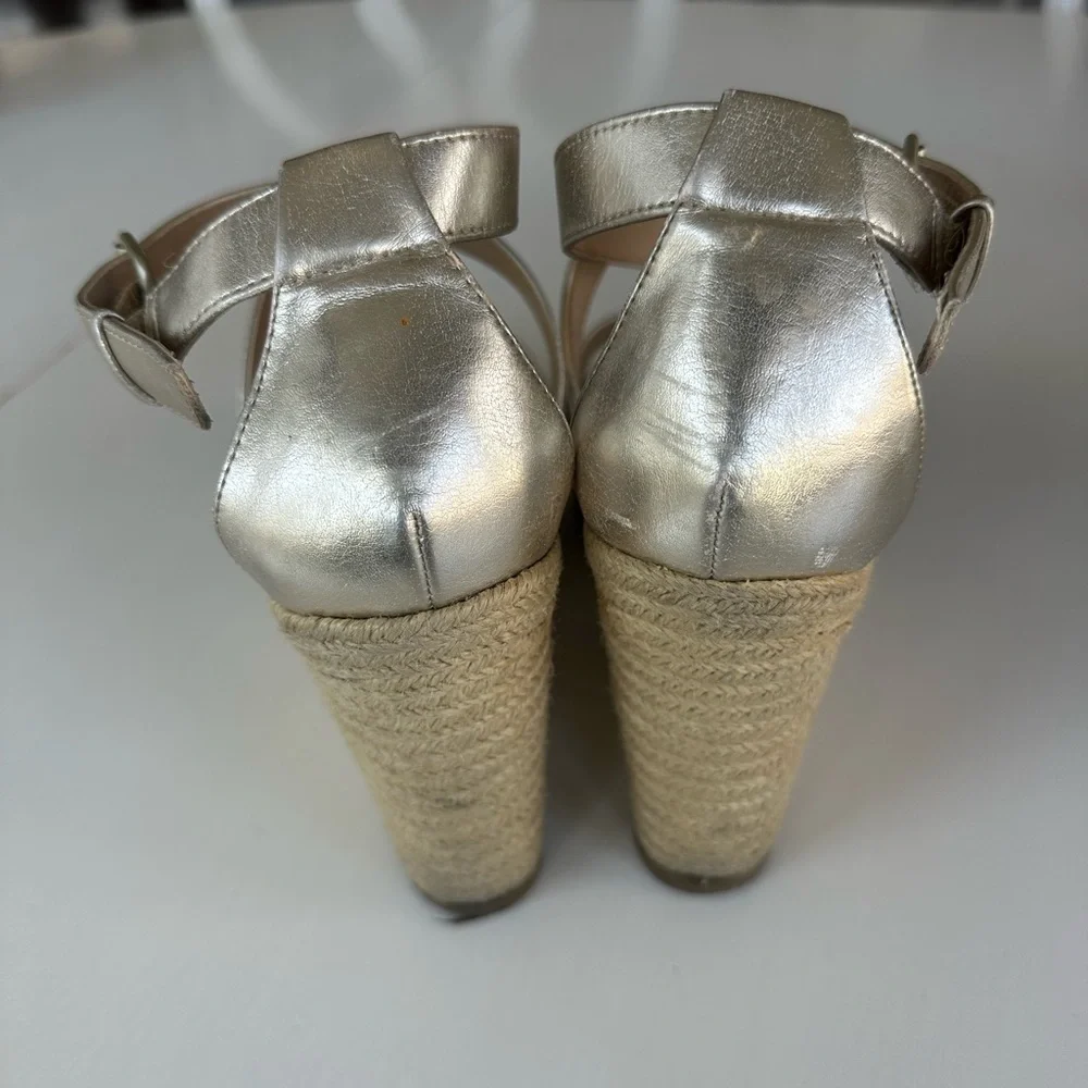 Gold Strappy Wedge Espadrille Sandals